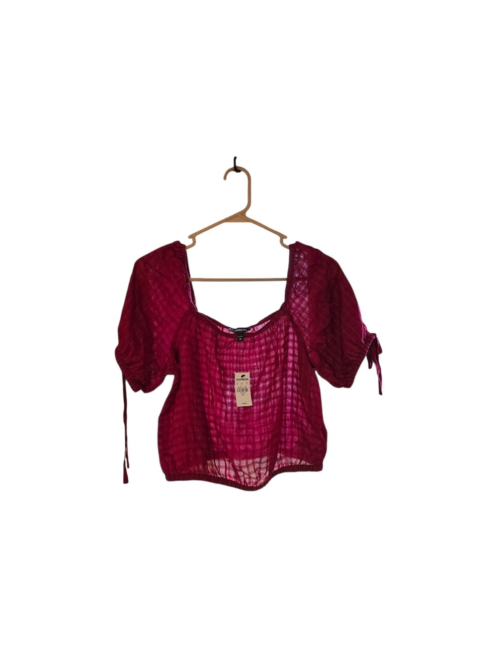 Express Fuchsia Puff-Sleeve Square Neck Blouse